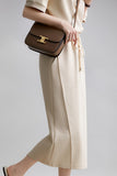 Two-Piece Set: Drop Shoulder Plain Sweat + Back Slit Straight Long Skirt