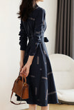 Geometric Print Croissant Sleeve Flare Shirt Dress