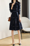 Geometric Print Croissant Sleeve Flare Shirt Dress