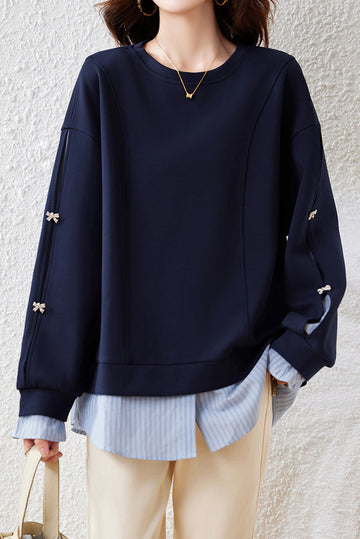 Layered Look Drop Shoulder Striped Contrast Sweatshirt
