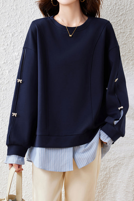 Layered Look Drop Shoulder Striped Contrast Sweatshirt