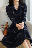 Geometric Print Croissant Sleeve Flare Shirt Dress