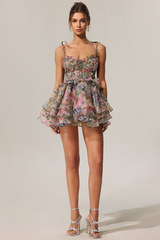 Hester Sleeveless V-Neck Lacing Flounce Mini Dress