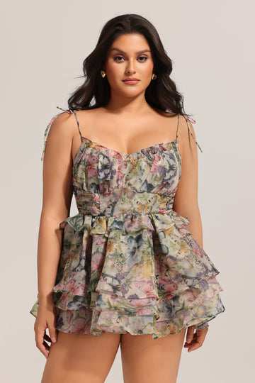 Hester Sleeveless V-Neck Lacing Flounce Mini Dress