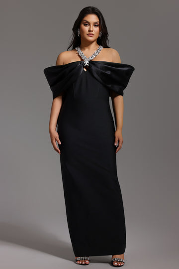 Sloan Halter Diamond Off-The-Shoulder Bandage Maxi Dress