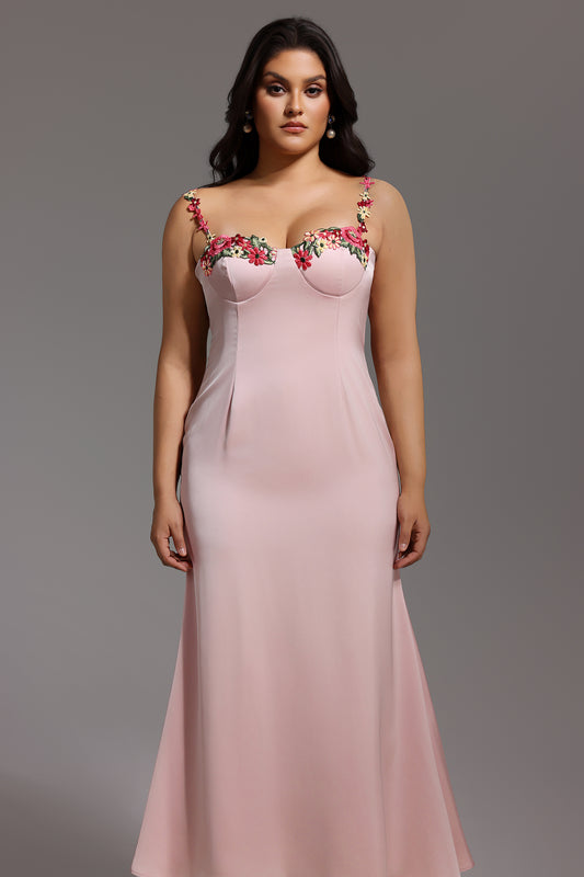 Esne Flower Halter Maxi Dress - Pink