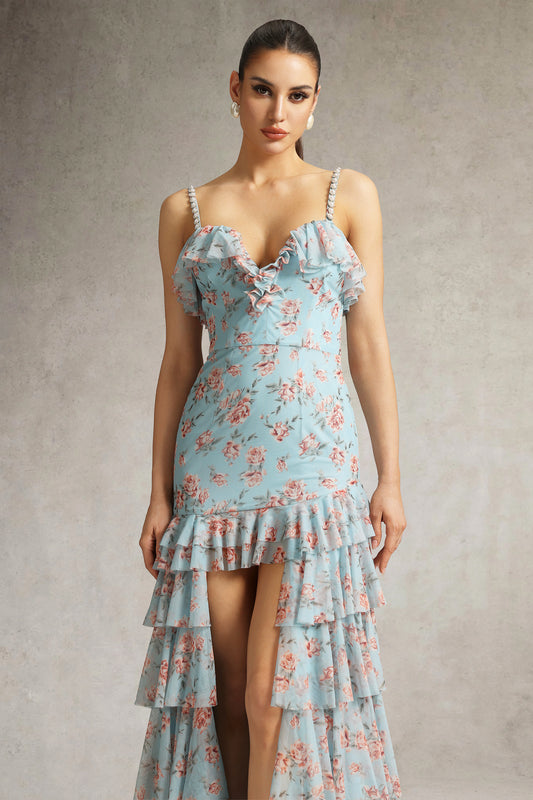 Haliy Floral Print Ruffle Maxi Dress