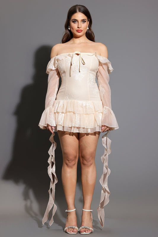 Wenie Off-the-Shoulder Long Sleeve Flounce Mini Dress