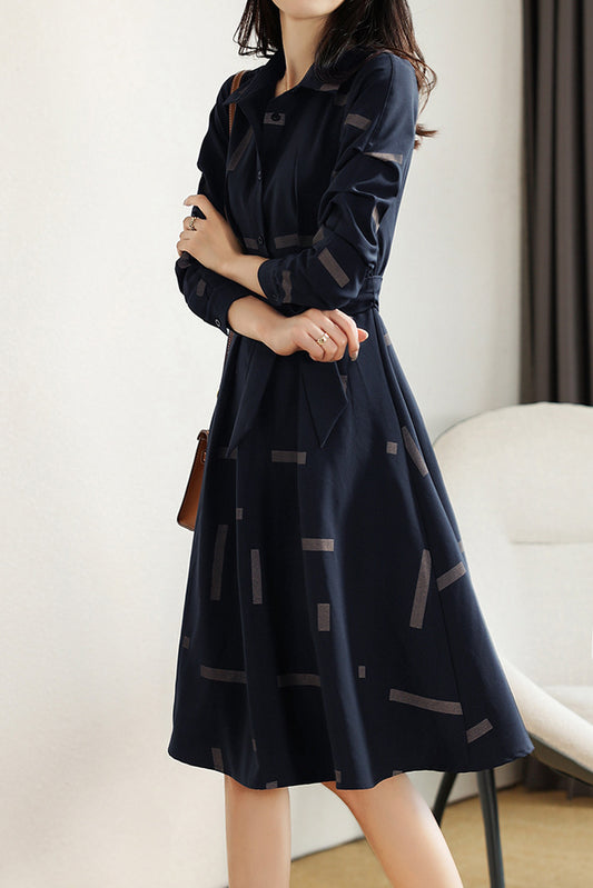 Geometric Print Croissant Sleeve Flare Shirt Dress