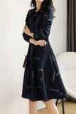 Geometric Print Croissant Sleeve Flare Shirt Dress