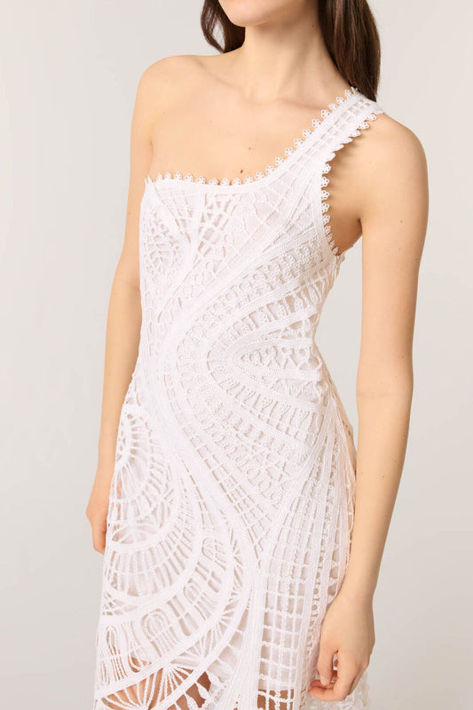 One Shoulder Crochet Midi Dress