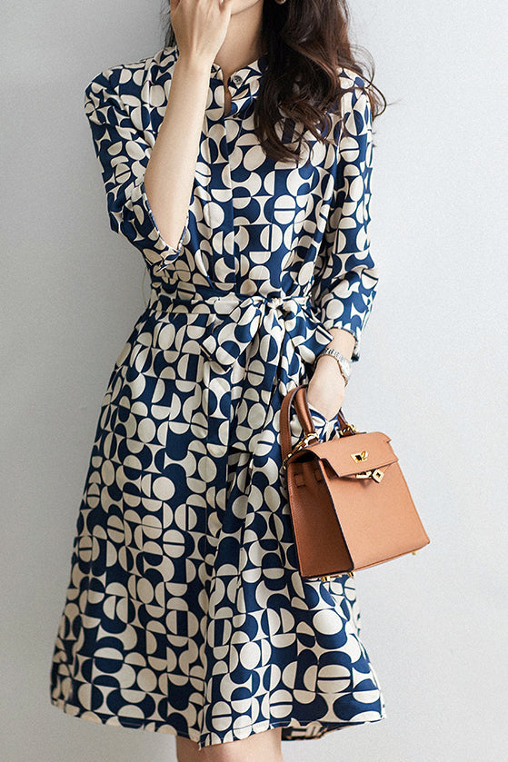 Modern Geometric Print Shirt Dress