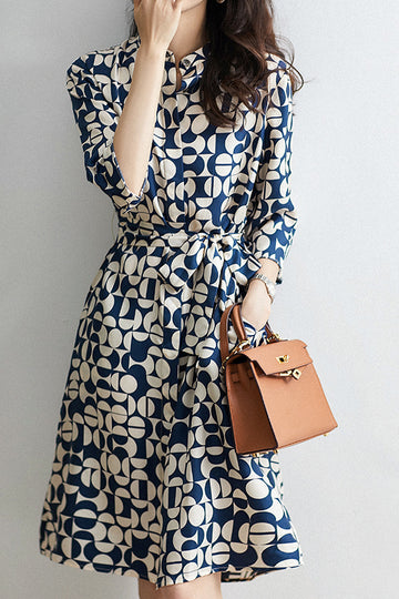 Modern Geometric Print Shirt Dress