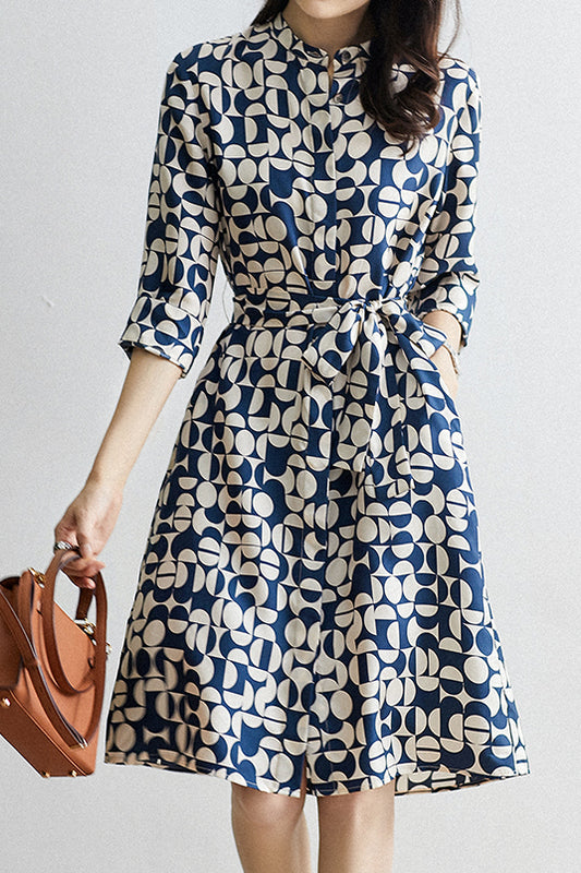 Modern Geometric Print Shirt Dress