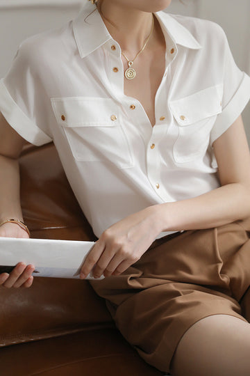 Front Pocket Roll-Up Sleeve Shirt