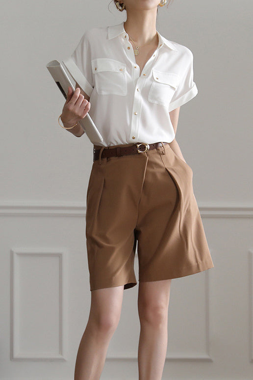 Front Pocket Roll-Up Sleeve Shirt