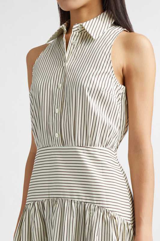 Sleeveless Striped Pleated Midi Dress