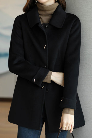 Stand Collar Turn-Up Cuff Melton Coat