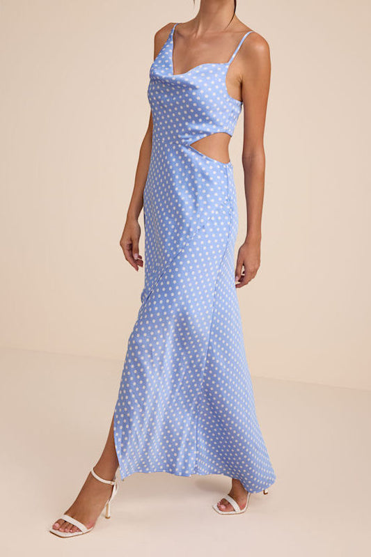 Polka Dot Cowl Neck Maxi Dress