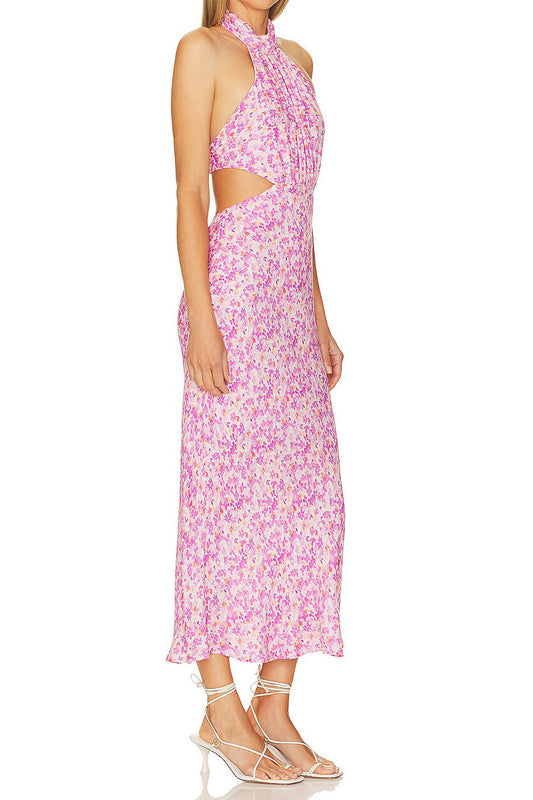 Halter Cutout Floral Midi Dress