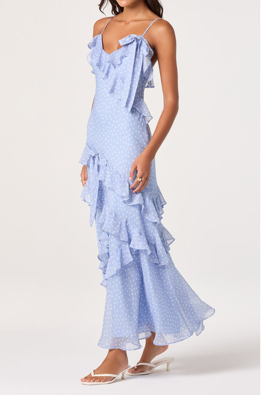 Ruffle Strap Side Slit Midi Dress