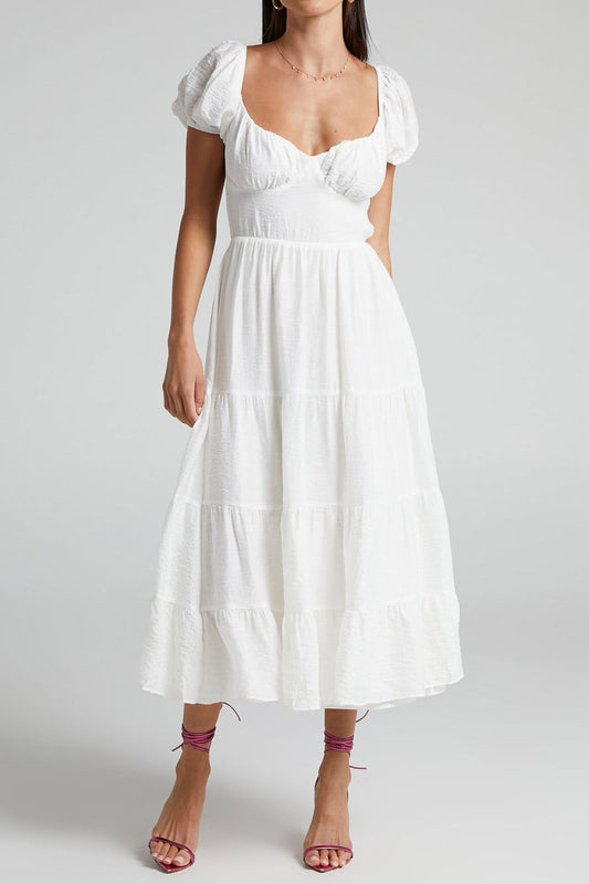 Sweetheart Tiered Puff Sleeve Maxi Dress