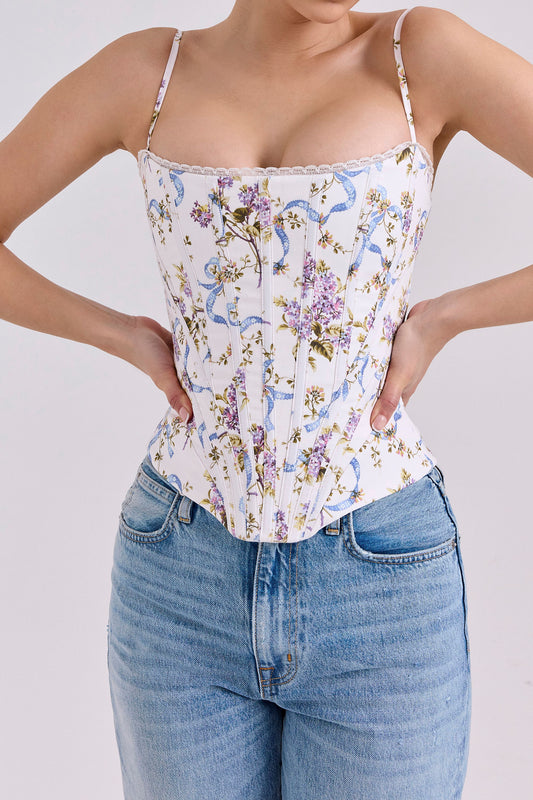 Floral Lace Trim Corset Top