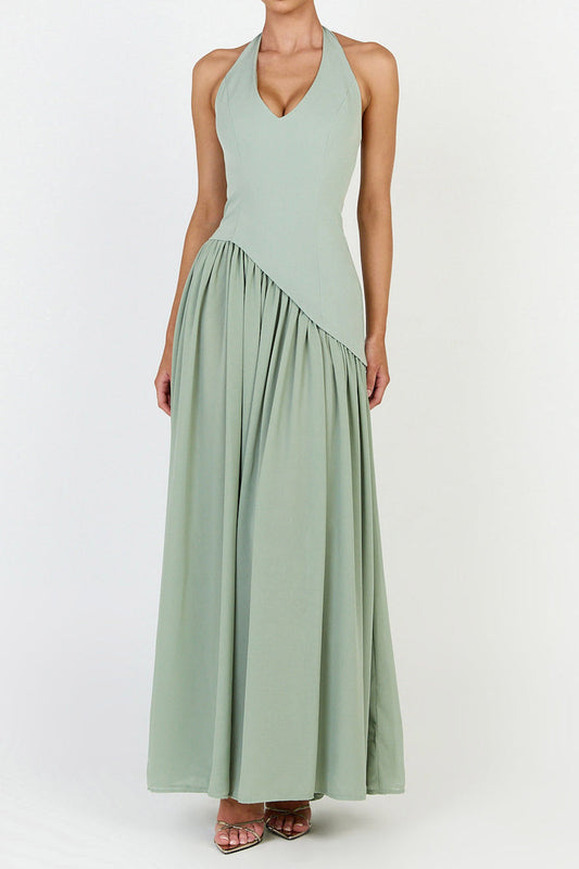 Halter Drop Waist Flowing Maxi Dress