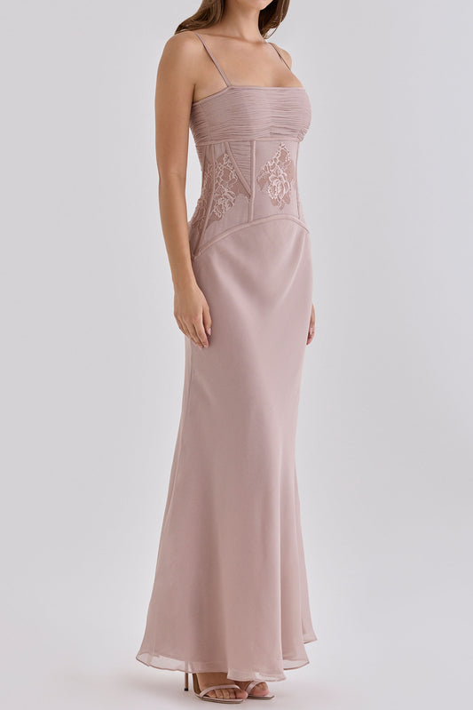 Lace Panel Corset Mermaid Maxi Dress