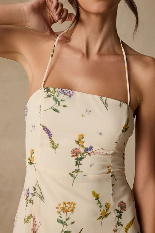 Halter Botanical Print Mini Dress