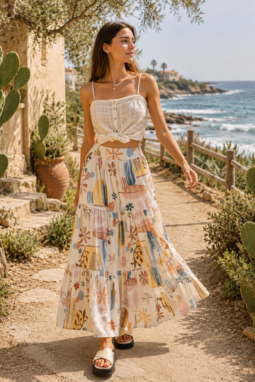 Island Print Midi Skirt