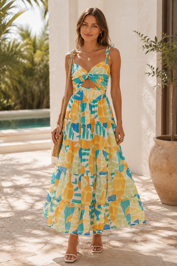 Abstract Pattern Spaghetti Strap Maxi Dress