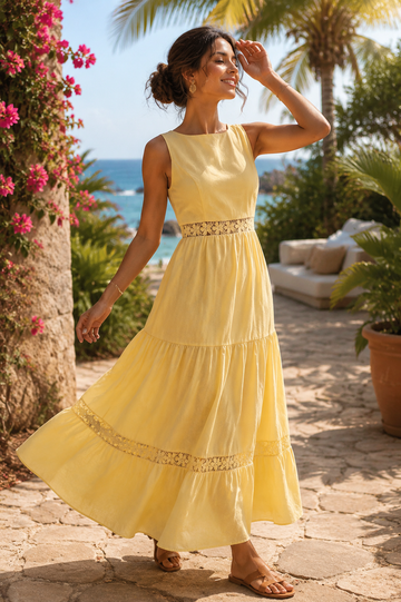 Elegant Sleeveless Tie Solid Color Long Dress