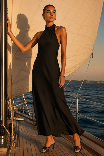 Satin Halter Backless Maxi Dress