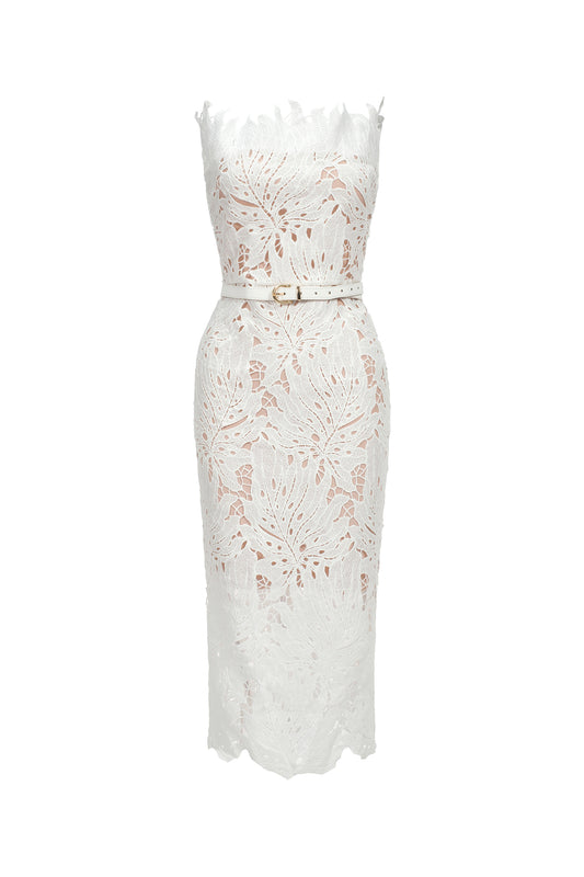 Stripe Strapless Lace Midi Bandage Dress