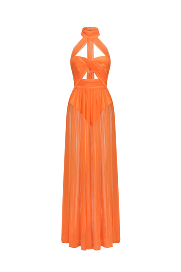 Rivka Halterneck Twist Mesh Maxi Dress