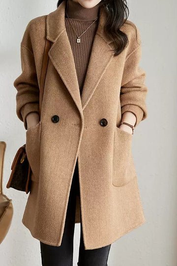 Minimalist Mid-Length Houndstooth Wool Coat