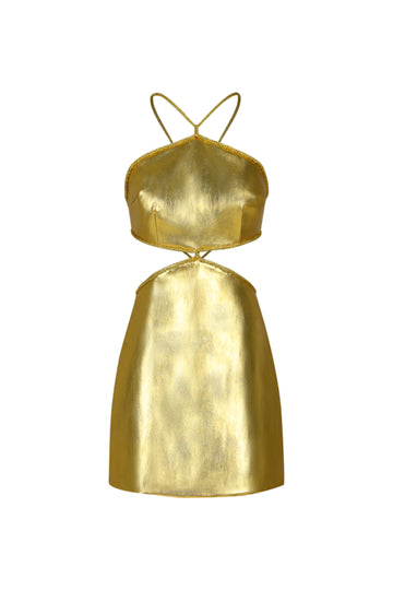 Pola Backless Leather Mini Dress