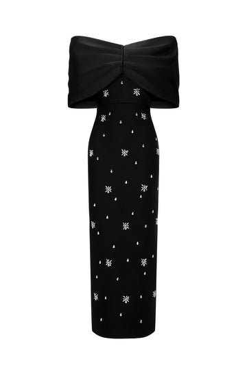 Soloma Off-the-Shoulder Diamond Maxi Dress