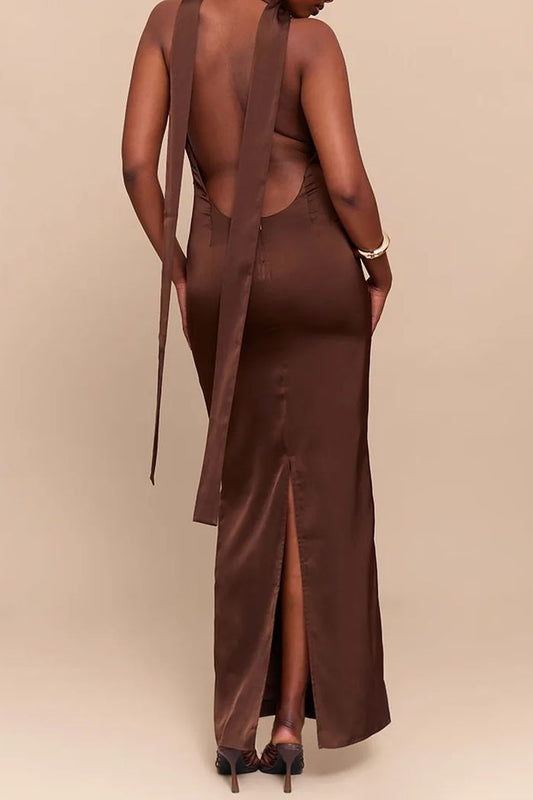Draped Halter Neck Midi Dress