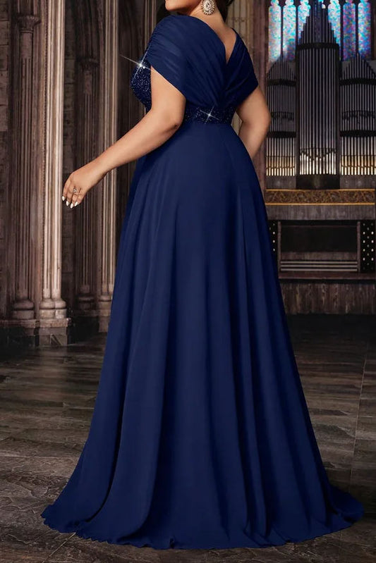 V Neck Sequin Elegant Evening Gown