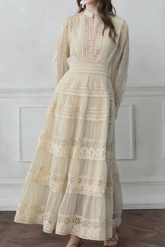 Sheer Lace Panel Maxi Dress