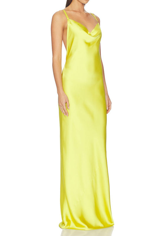 Cowl Neck Cross Back Satin Maxi Dress
