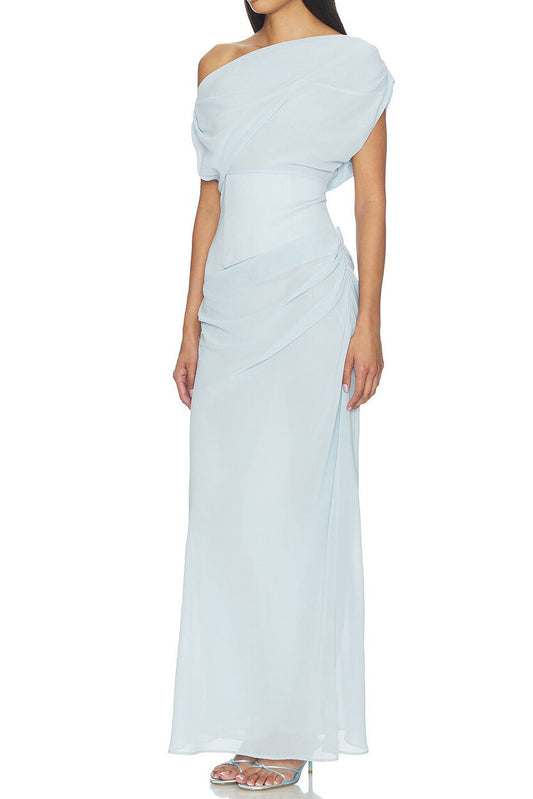 Off Shoulder Draped Ruched Maxi Dress