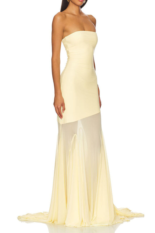 Strapless Sheer Panel Mermaid Maxi Gown