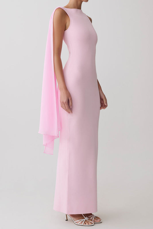 One Shoulder Cape Column Maxi Dress