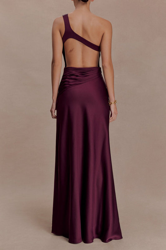 One Shoulder Cutout Satin Maxi Dress