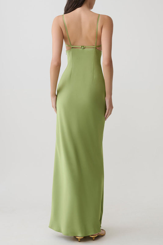 Embellished Bust Cutout Satin Maxi Dress