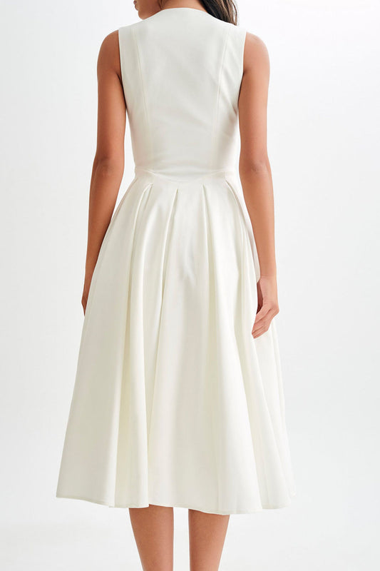 Sleeveless V Neck Cotton Midi Dress