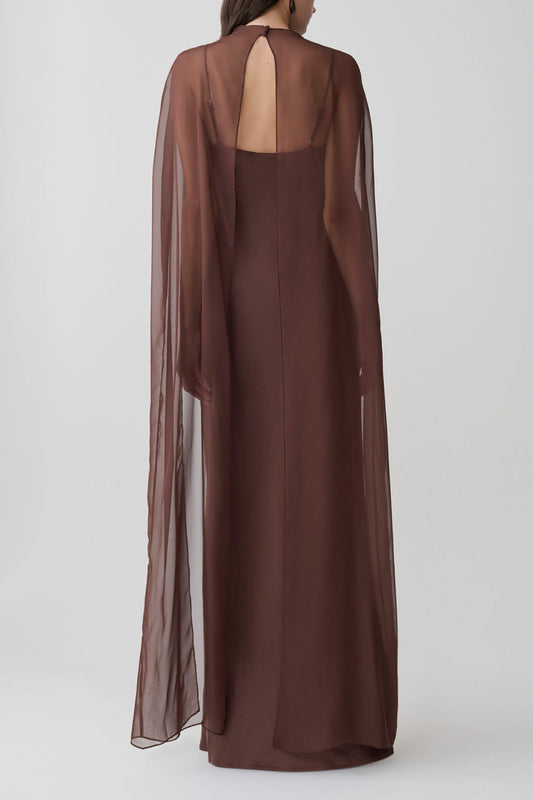 Sheer Chiffon Cape Overlay Maxi Dress